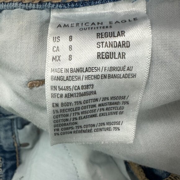 American Eagle Mom Straight Jean Distressed Women's size 8 Blue Denim Jeans - Picture 4 of 5